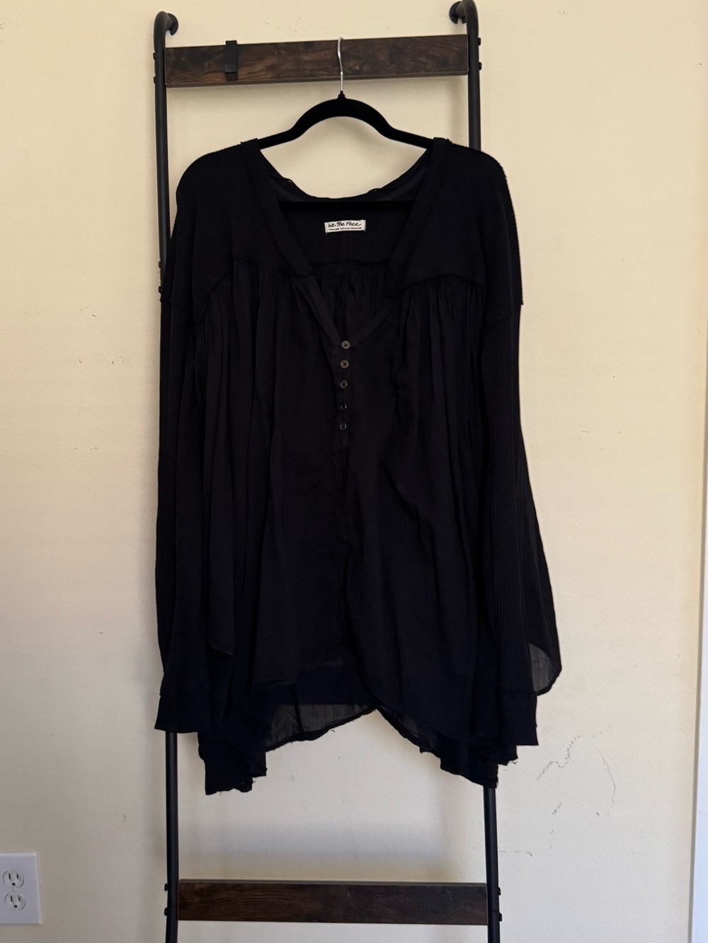 Free People Black Flowy Boho Button Tunic